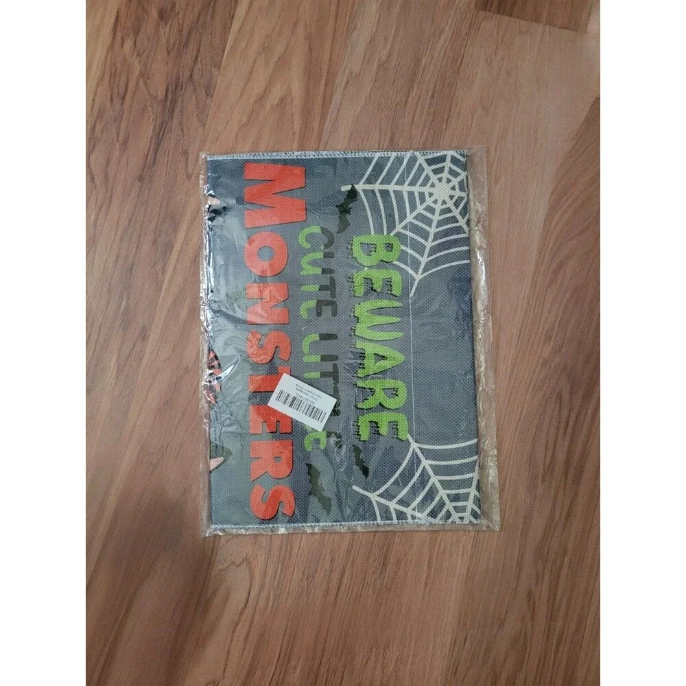 Beware Cute Little Monsters Halloween Cat Double Sided Burlap Garden Flag NEW